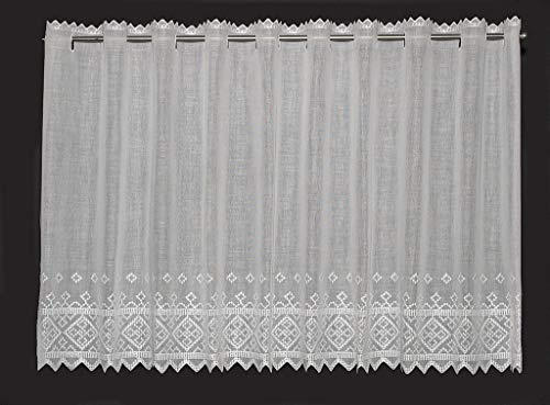 Gardinen Kranzusch Scheibengardine Batist Kreuzstich 47x105 cm H/B Weiß Bistrogardine Vorhang Küche 1er Pack