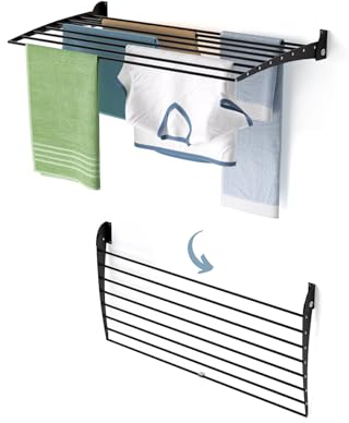 foxydry Fold, Étendoir à Linge Mural, Extensible Vertical, Pliable pour intérieur et extérieur en Aluminium et Acier 102x50x50 cm (Noir - Fermeture en Bas, 102 cm)