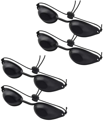 QHFlashbuy Gafas de Solarium,4 Piezas Gafas de Seguridad UV,Ajustables Gafas Protectoras Gafas de Bronceado para Protección UV,Terapia de Luz LED,Depilación IPL(Negro)