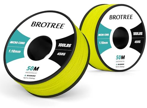 Brotree Micro Cord 1,18 mm 50M Spule Paracord Schnur Polyester Seil für Armband, Handwerk und DIY - 45kg Bruchlast (Neon Gelb)