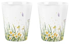 Daffodils Egg Cups Set - Spring Flowers & Butterflies - Pack of 2 Ceramic Egg Cups/Holders Kitchenware/Shot Glasses Drinkware Boxed Gift/Present