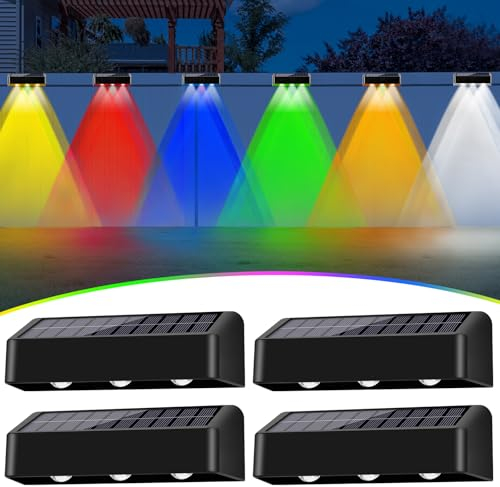 Lacasa Luz Solar Exterior, 4 Pack 80LM LED Lámpara Solar 12 Modos de Iluminación, IP65 Impermeable Apliques de Exterior Lámparas Solares con Lente Auto ON/OFF Luces Solares para Jardin Valla Patio