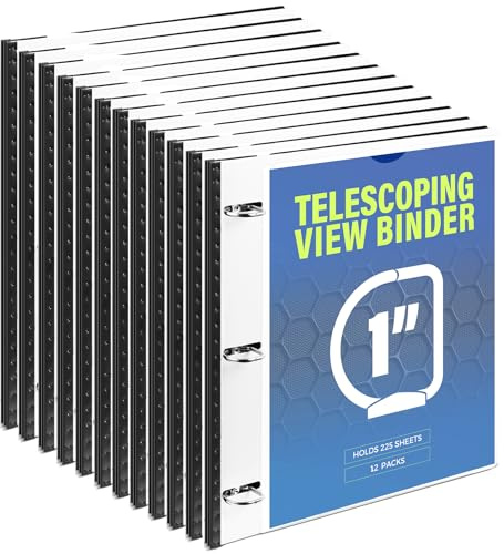 WOT I Teleskop-Ordner mit 3 Ringen, 2,5 cm, erweiterbar, flexibel, patentiertes Design für einfachen Transport, hält 21,6 x 27,9 cm Papier, perfekt für Schule, Büro und Zuhause, Weiß, 12 Stück
