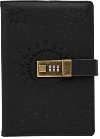 Dzhzal Diary with Lock, Lined Locking Journal for Men Women, Writing Personal Locked Diary Sun Moon Secret Notebook Gifts A5