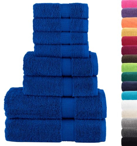 vidaXL Premium Handtuch Set 8-TLG., 4 Gästetücher 2 Handtücher 2 Duschtücher, Badetuch Saunatuch Saugfähig Maschinenwaschbar, Blau 600g/m² 100% Baumwolle