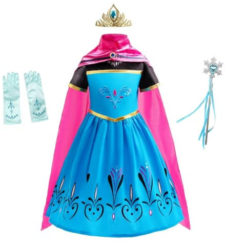 Lito Angels Prinzessin ELSA Krönung Kostüm Kleid für Kleinkind Mädchen, Eiskönigin Schneekönigin Krönungskleid Verkleidung mit Umhang und Zubehör Größe 5-6 Jahre 116
