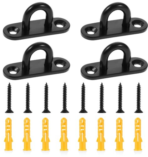 4 Pack Pad Eye Plate Black Metal Ceiling Hooks Stainless Steel U Shaped Bracket Hooks for Hanging, Wall Mount Marine Hardware Hooks with Screws