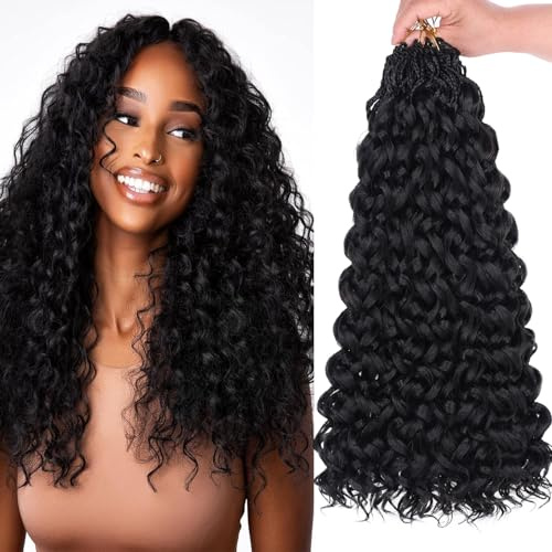 Mscat Gogo Curl Crochet Hair 18 Inch 8 Packs Black Ocean Wave Crochet Hair Pre Looped Deep Twist Goddess Box Braids Short Curly Water Wave Synthetic Braiding Hair for Women Girl Kids(8 Packs, 1B#)