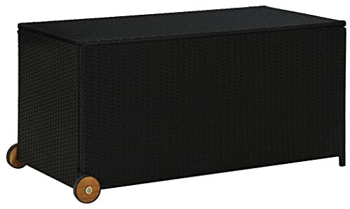 322L Storage Box, Cushion Box, Rattan Look, Storage Box for Garden, Indoor, Outdoor, Garden Box with Lid, Handles, 2 wheels, Easy to Move, Garden Chest Black 120x65x61 cm Poly Rattan