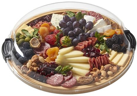 Farberware Build-a-Board Planche à découper avec compartiment unique et couvercle transparent verrouillable pour charcuterie, collations et plus encore. Prenez-la. Profitez-en, rond, 35,6 cm, bambou