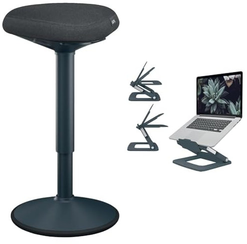Leitz Ergo Set Active Stehhocker mit Dual Density Foam Komfortsitz + höhenverstellbarer Multi-Winkel Laptopständer für 13“-15“ Laptops, Bürohocker höhenverstellbar von 57-82 cm, 65450089 + 64240089