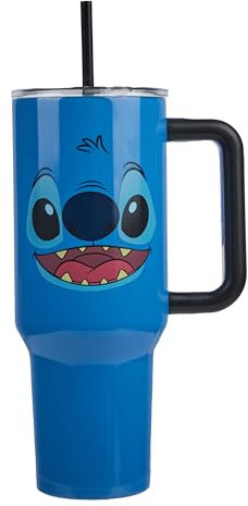 Bioworld Disney Stitch Face - Vaso de acero inoxidable azul con asa, 1,134.0 g