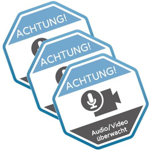 3 x Brandengel® ACHTUNG Audio/Video überwacht Aufkleber - achteck Schild extra Starke Folie selbstklebend 63 x 63 mm- Sticker (ACHTUNG Audio/Video überwacht) - 3St.