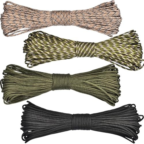 MINSHUXI Paracord 4mm 4 Stück Seil Camping 7 Kern-Strängen Schnur Camping Pi Schnur für Survival Camping, Gesamtlänge Cord Schnur Reißfest und Langlebig
