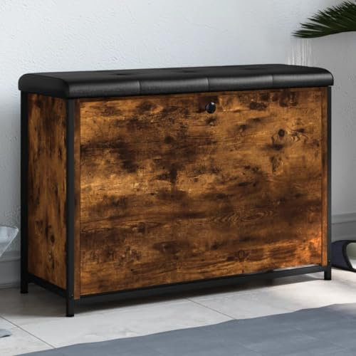 KATERYY Panca Portascarpe Cassetto Ribaltabile Rovere Fumo 82x32x56cm,Panca Porta Scarpe e Oggetti Struttura Robusta e Seduta Confortevole per Ingresso e Salotto Cassapanche e panche per ingressi