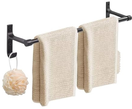 KYOEON Handtuchhalter, 80cm Handtuchhalter Wand Matt Schwarz Handtuchhalter Bad Wandmontage Metall Handtuchstange mit Zwei Haken auf Beiden Seiten für Badezimmer, Küche, Waschtisch