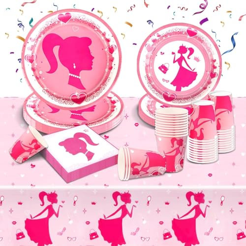 Birthday Party Tableware Set- 51Pcs Birthday Dinnerware Set Party Table Decorations Tableware Decor Disposable Paper Plates Cups Napkins Tablecloth for Kids Babyshower Party Supplies for 10 Guests
