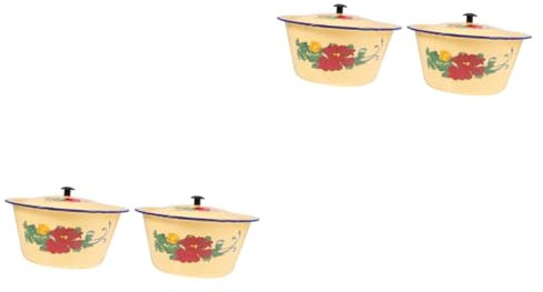 VOSAREA Retro Handwaschbecken 2 Stück Vintage Emaille Waschbecken Emaille Waschbecken Cheistmas Retro Emaille Schüssel Mit Deckel Besteck Stall Emaille Geschirr Bandejas Para Comida Vintage