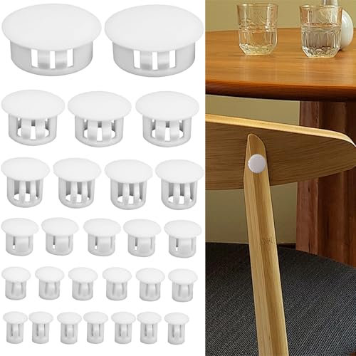 160 Pcs Hole Plugs, 6 Sizes Screw Hole Covers Plastic Hole Plugs White Screw Hole Plugs, Drilling Cover Plugs Plug Hole for Furniture Home Kitchen Cabinet Chair Bookcase (White)