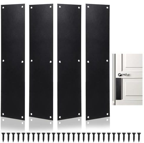 Sumnacon Door Kick Plate 4 Pcs 16''x4'' Stainless Steel Door Plate with Screws Sturdy Door Plates for Interior Doors Exterior Doors Push Plates for Doors Avoid from Kicking,Pet Scratches,Black