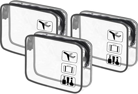 3 Stück Kulturbeutel Transparent, Reise Kosmetiktasche Durchsichtig Kosmetikbeutel, Wasserdicht Handgepäck Flugzeug Gadgets, Transparente Toilettentasche Kulturtaschen für Herren Damen Reisezubehör