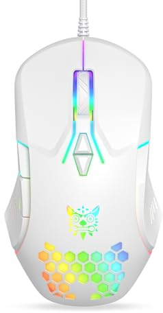 ONITOON Wired USB Mouse, Computer Mouse with RGB Lighting, 4 Adjustable DPI, Ergonomic Optical Office Mouse, 7 Buttons Corded Mice for Window/PC/Laptop/Desktop/Mac/Chromebook, White