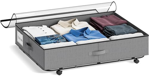 XXXL 78L Under Bed Storage with Silent Wheels, Rolling Storage Containers with Clear Lid & Label, Heavy-Duty Metal Frame, Easy Pull-out, Underbed Storage Bins for Clothes, Shoes, Blankets, and Toys