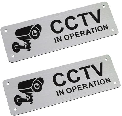 2 Pack CCTV Sign,CCTV in Operation Sign with Self-Adhesive and Pre-Drilled Holes,Aluminum Security Camera Waterproof Sticker for Door Wall or Window Indoor or Outdoor Use(5x15cm)