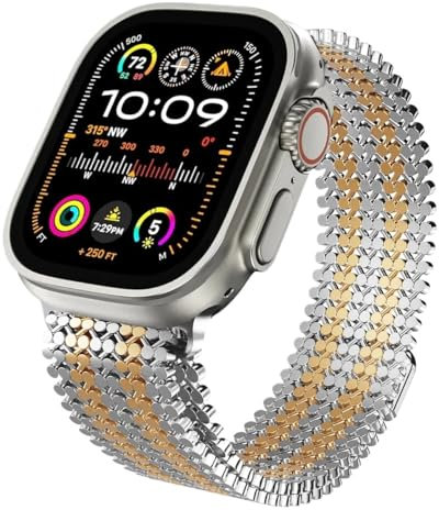 hoosouk Correa Milanesa Para Apple Watch Ultra 2 Para iWatch Series 10 9 8 7 6 5 4 SE Pulsera Correa(Silver rose gold,42 44 45 49mm)