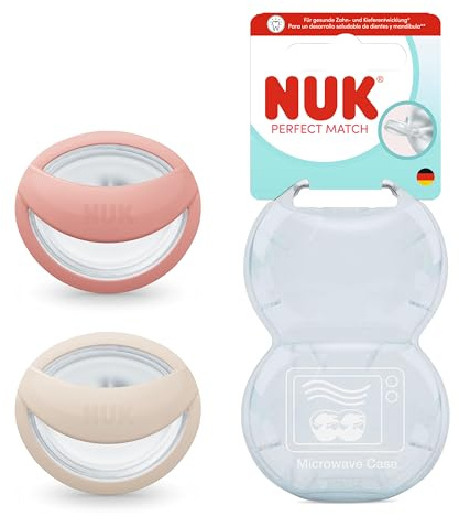 NUK Perfect Match Baby Schnuller | 0-6 Monate | Stillfreundlich, Orthodontische Schnuller | 95% Akzeptanz bei Babys** | Beige/Rot | 2 Stück