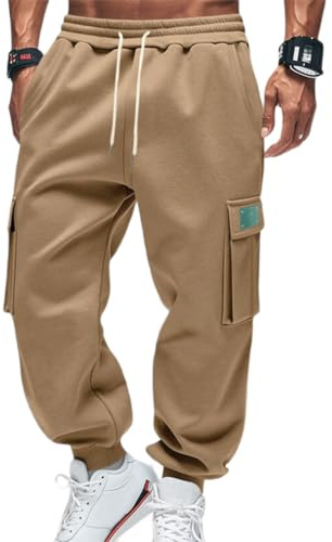 OLIPHEE Pantalon Jogging Homme Pantalon Cargo Survetement Homme Polaire Hiver Bas de Jogging Cargo Sweatpants Taille Elastique avec Cordon de Serrage et Poches Casual Sportswear