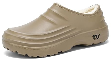 FLIOZY Chaussures de Travail d'hiver en Laine pour Hommes, résistantes à l'huile et à l'eau, avec Semelles antidérapantes, Pantoufles et Sabots de Cuisine Chauds et Confortables, Kaki, Taille 47-48