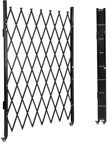 Absperrgitter aus Stahl 155 x 310cm, Scherengitter Ausziehbar Anti-Sprungzaun mit Rollen, Absperrgitter Scherensperre, Gitter-Akkordeon-Zaun für Garage, Schule, Garten, Baustelle, Bahnhof, Schule