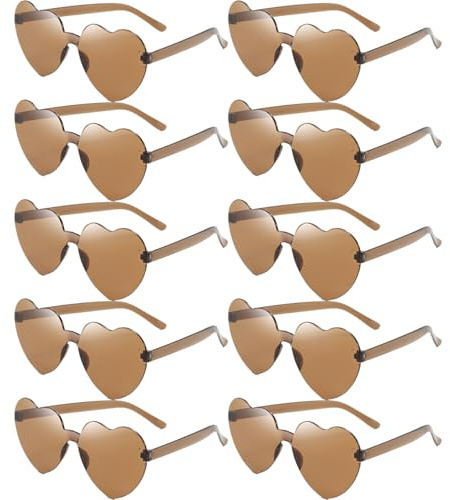 Dwenarry Herz Sonnenbrille Set Party Brille Braun Lustige Sonnenbrille Herzform 90er Herzen Partybrille Fasching Trendy Herzbrille für Damen,10 Stücke