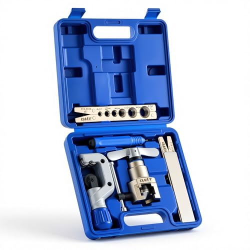 OMT Coffret Dudgeonnière HVAC Excentrique 45° pour Tubes 1/4-3/4 & 6-19mm | Acier Au Carbone 1045, Évasement Sans Fuite, Limiteur Magnétique & Coupe-Tube, Idéal Pour Techniciens