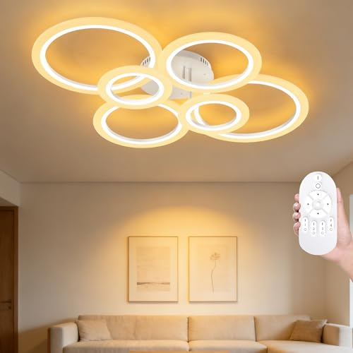 Suusolny 96W Modern LED Deckenlampe 5-Rund Ring Deckenleuchte Dimmbar Warmweiß Kaltweiß Wohnzimmerlampe IP44 Wasserdicht Schlafzimmerlampe mit Memory-Funktion Deckenbeleuchtung für Balkon Büro