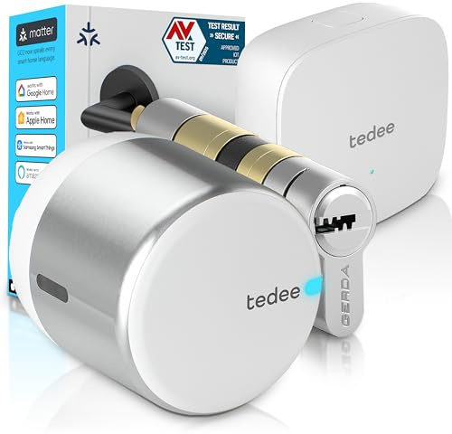 Tedee GO2 Alu Serrure Intelligente Connectée WiFi Bridge | Cylindre EXXO Smart Sécurité Classe 6, Accès à Distance, Entrée sans Clé | Compatible Matter, Alexa, Google Home, Apple HomeKit, SmartThings
