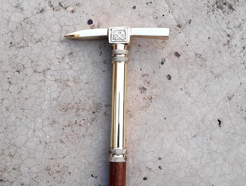 Ice Axe Look Walking Stick, Beautiful Design Solid Brass Handle 3 Fold Wooden Cane