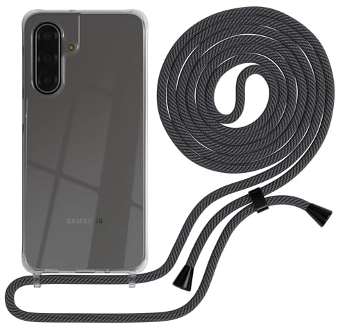 EAZY CASE Handykette kompatibel mit Galaxy A17 Handyhülle mit Umhängeband, Handykordel mit Schutzhülle, Silikonhülle, Hülle Band, Stylische Kette für Smartphones, Schwarz/Anthrazit - Clips Schwarz