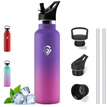 Botella Agua Acero Inoxidable- 0.5l- Botella Termica, con Pajita, sin BPA | sin BPA, Cantimplora Acero Inoxidable, A Prueba de Fugas, Acero Inoxidable 18/8, para la Escuela, Oficina, Viajar