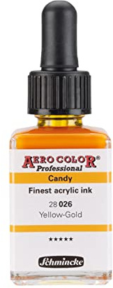 Schmincke - AERO COLOR® Professional - finest-fluid, high-color acrylic paint for acrylic painting, airbrush, mixed media, acrylic ink, Yellow-Gold - 28 ml