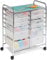 BAKAJI Carrello Multiuso Doppio in Acciaio Cromato Doppia Cassettiera 12 Cassetti e 4 Ruote Carrellino Organizer Salvaspazio per Bagno Casa Ufficio Estetista Lavoro (Bianco)