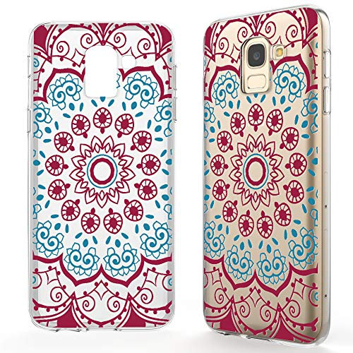 NALIA Custodia Protezione compatibile con Samsung Galaxy J6 (2018), Silicone Sottile Case Cover, Gomma Morbido Cellulare Ultra-Slim Protettiva Smartphone Bumper Guscio, Designs:Red Mandala