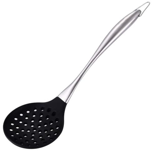 Honglida Scolapasta in silicone per wok con intaglio di alta qualità, senza BPA, manico in acciaio inossidabile a 600ºF, 45,7 cm, per pentole antiaderenti (nero)