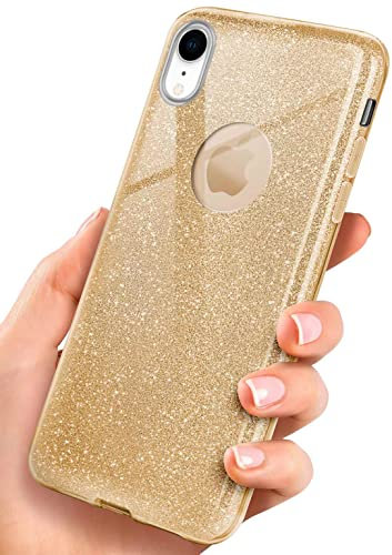 ONEFLOW Glitter Case für iPhone XR Glitzer Handyhülle mit Kameraschutz, Stylische Hülle Glitzernd, Dünne TPU Schutzhülle für Damen, Glitzerhülle Qi kompatibel, Gold