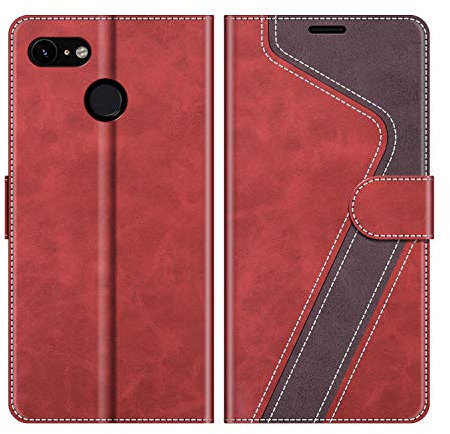 MOBESV Coque pour Google Pixel 3, Housse en Cuir Magnétique Fonction Stand Étui pour Google Pixel 3, Élégant Rouge