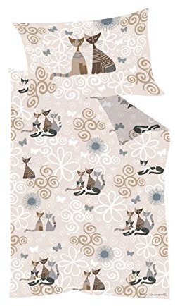Rosina Wachtmeister Pussy Cat Wendebettwäsche Mako Satin Col. 5 Beige 155 x 220 cm