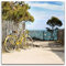 Glasbild Yellow Bike 30 x 30 cm I Wandbild Bild Glas modern Küche Wohnzimmer Schlafzimmer Badezimmer I Wasser Strand Meer Strandmotiv hell blau gelb schlicht | Glas Bild Wandbild | XXL groß modern