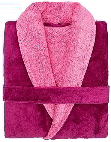LOOKS BY WOLFGANG JOOP Bademantel S, Bademantel Damen Frottee, Frauen Morgenmantel beere mit Schalkragen, hochwertige Baumwollmischung