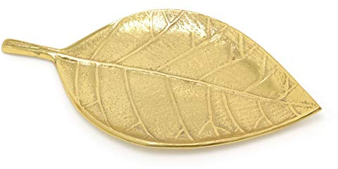 Elegant Gold Metal Leaf Decorative Tray | Aluminium Storage Display Vanity Tray | Botanical Display Plate